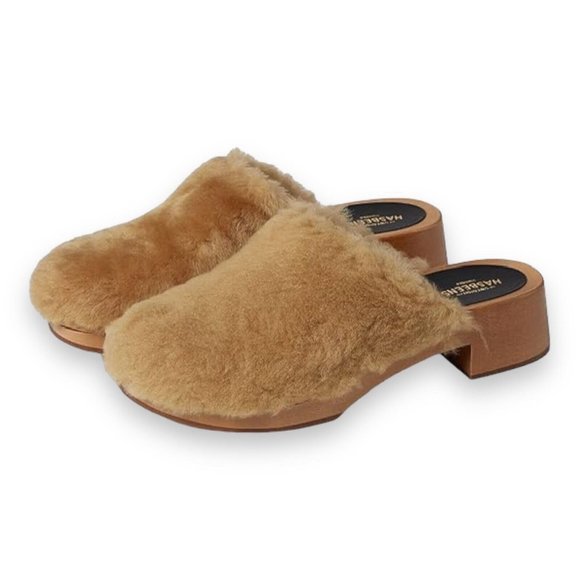 Swedish Hasbeens Fluff Clog Women's EU 37/US 7 Nature Block Heel Round Toe - Picture 2 of 4